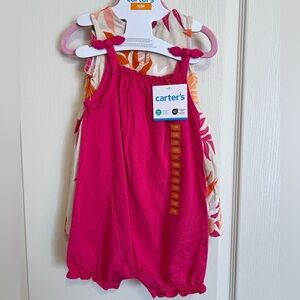 Carter's Pink Romper and Floral Dress Set